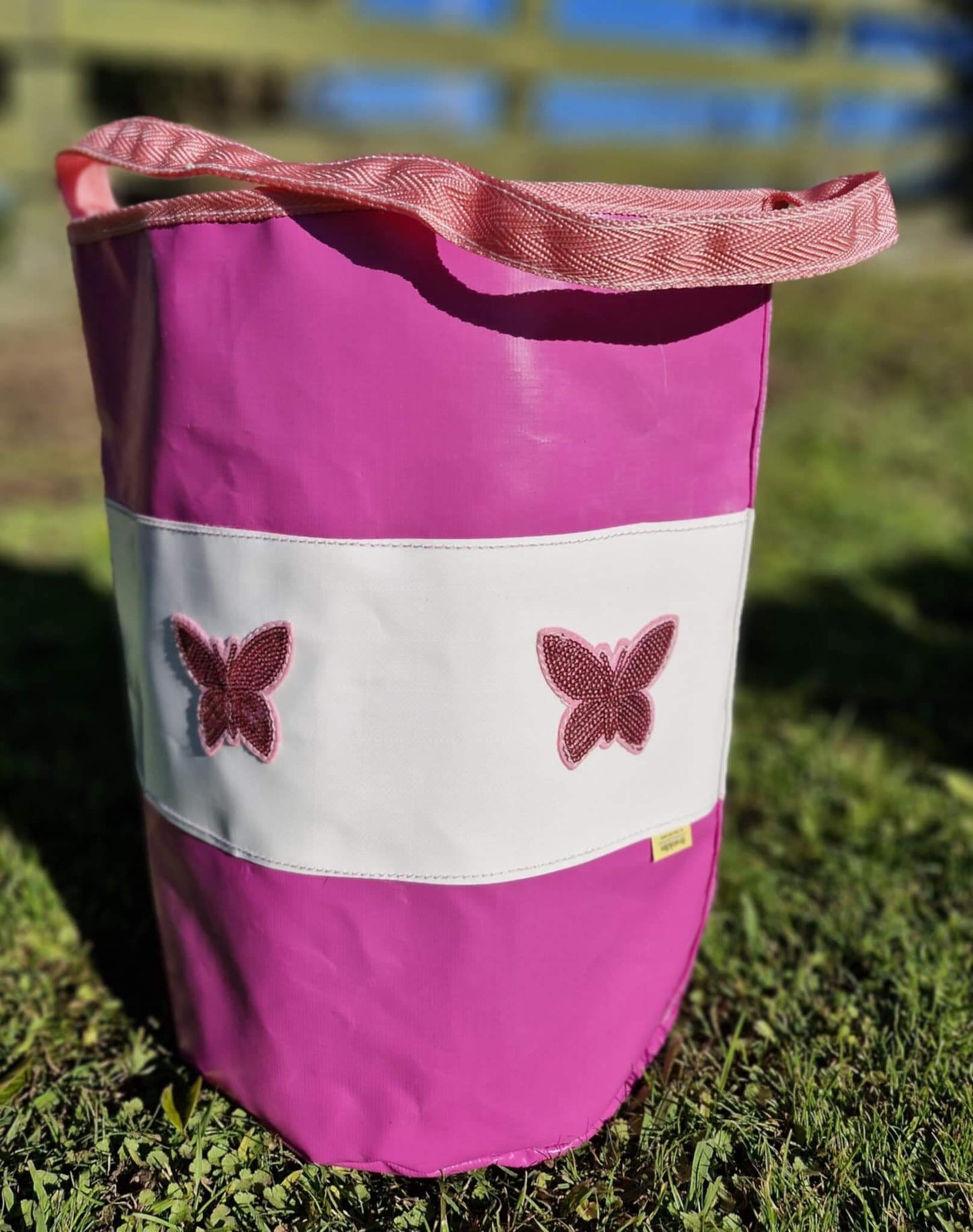 FCR Grooming Bag in pink with butterfly design, ideal for organizing horse grooming essentials.
