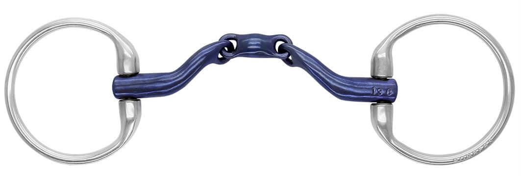 Bombers McHardy Elliptical Eggbutt Titanium bit with medium port for tongue relief and even pressure distribution.