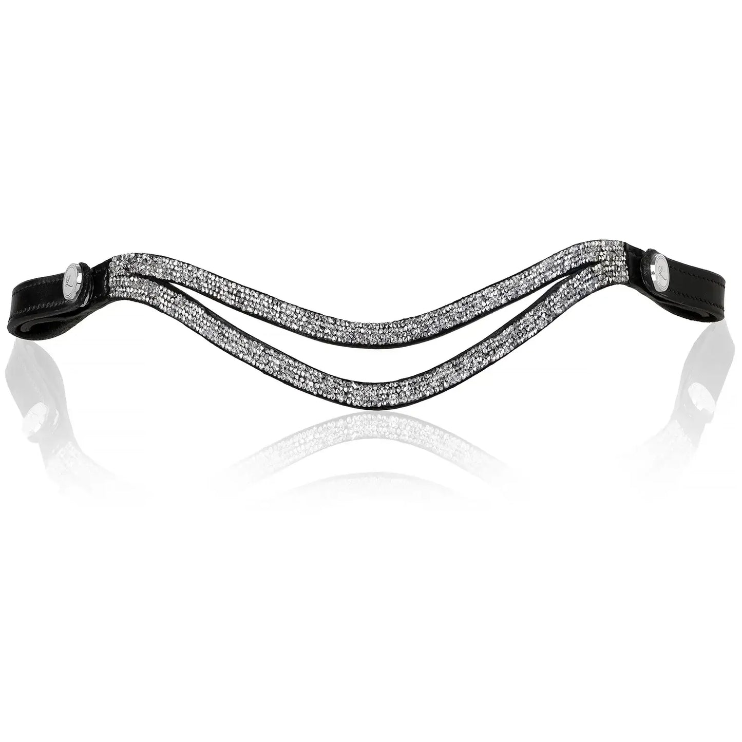 Elegant silver glitter browband for horse bridle, featuring two-row design and easy-change buttons.