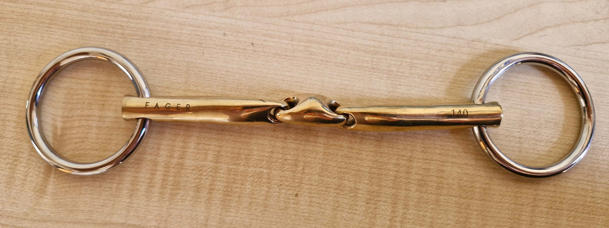 Fager Celice Bradoon 140mm used bit in good condition with a smooth mouthpiece and stainless steel rings.