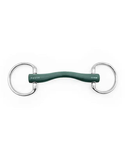 Fager Andrea Rubber Fixed Ring displaying a hard rubber bit designed for comfort and performance in equestrian riding.