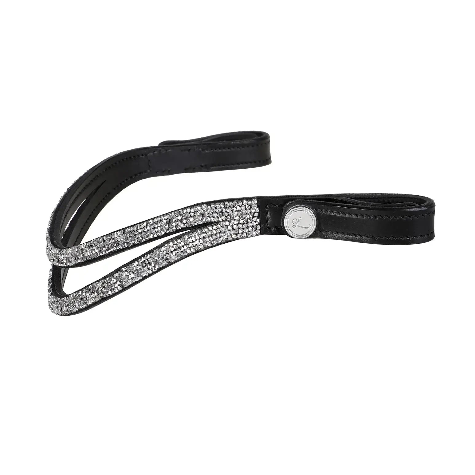 Princess browband with silver glitter rock and satin finish buttons, handcrafted for a royal look.