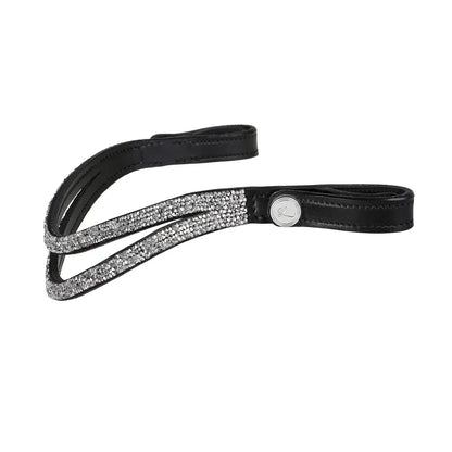 Princess browband with silver glitter rock and satin finish buttons, handcrafted for a royal look.