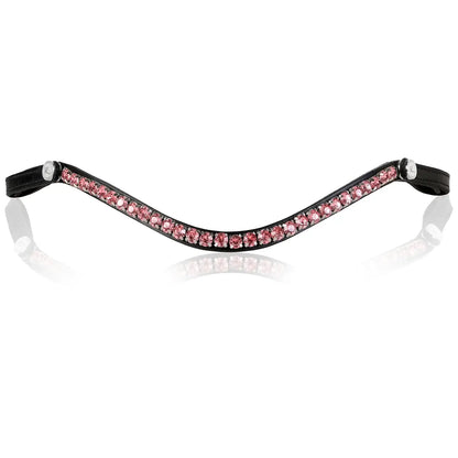 Fairyfloss Browband featuring pink Austrian crystals on black leather, designed for easy change with stylish stainless steel buttons.
