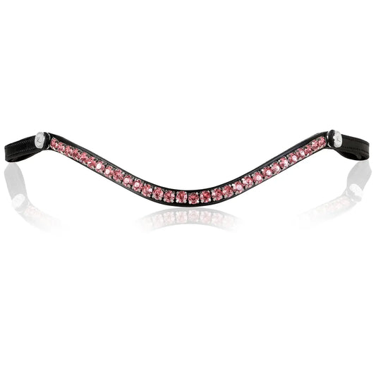 Fairyfloss Browband featuring pink Austrian crystals on black leather, designed for easy change with stylish stainless steel buttons.