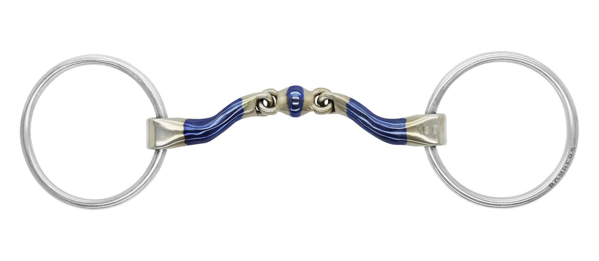 Bombers McHardy Elliptical Loose Ring bit with a medium-sized port and flattened lozenge for improved pressure distribution.
