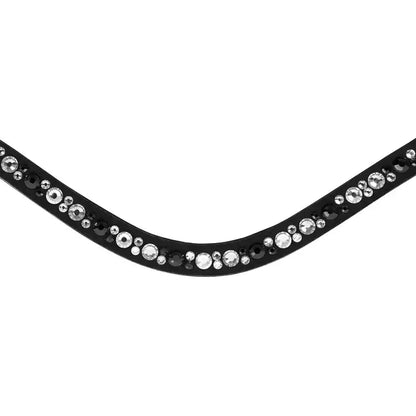 Dante browband featuring silver and grey Austrian stellux crystals on a black suede leather band.