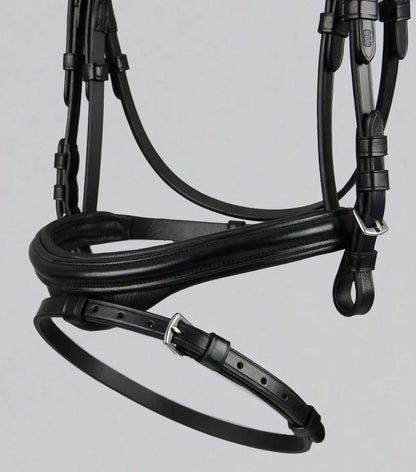 Black PE Rivere Anatomical Bridle showcasing high-quality Italian leather and anatomically shaped design for horse comfort.